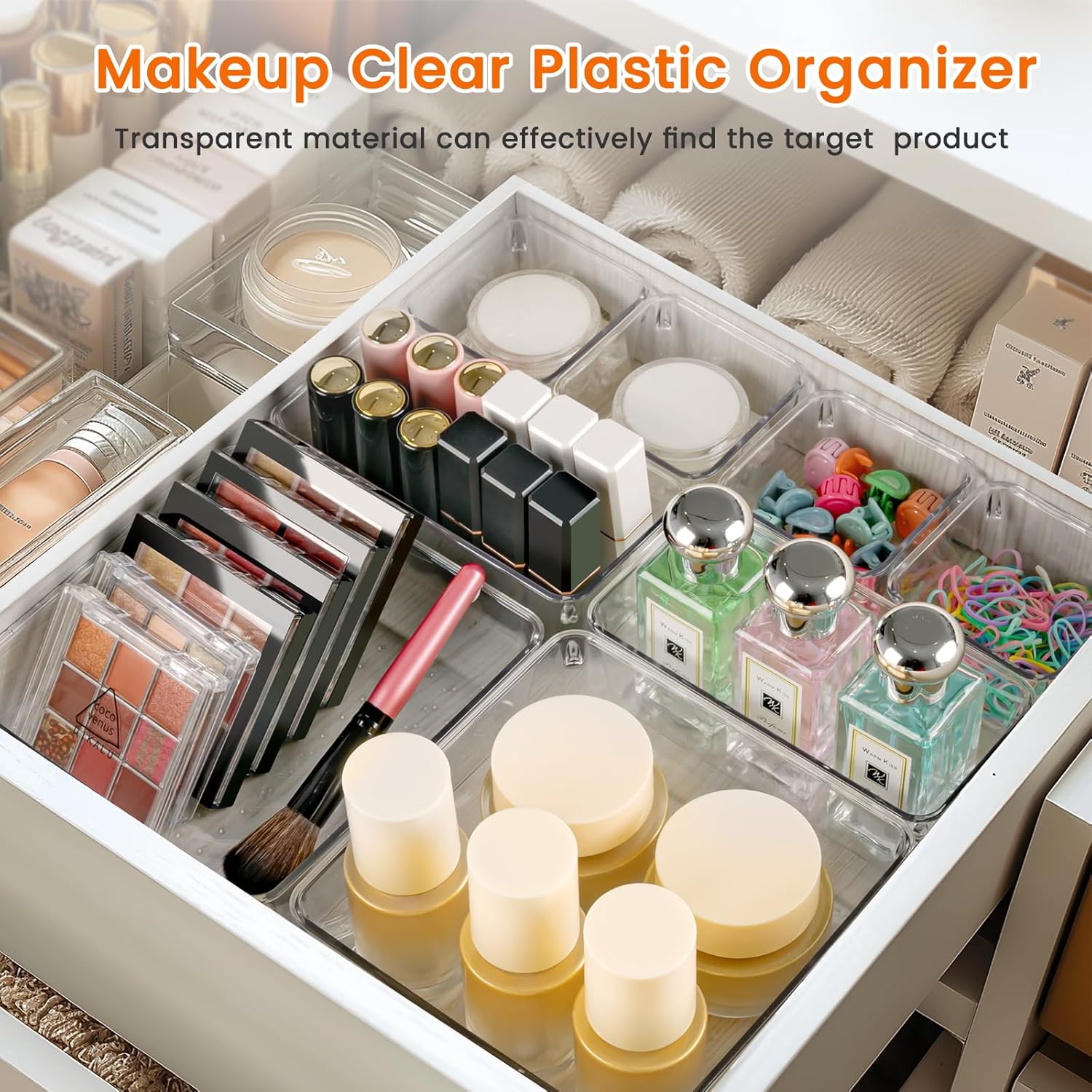 Criusia Drawer Organizer, 18 Pack Large Clear Plastic Kitchen Drawer Organizers Set, 6 Size