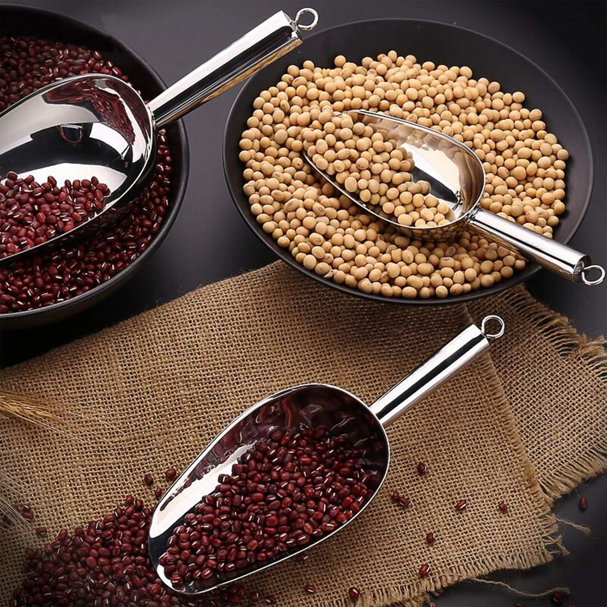 Cedilis 4 Pack Food Ice Scoops, 8oz, 12oz, 16oz, 24oz Stainless Steel Scoop, Heavy Duty Metal