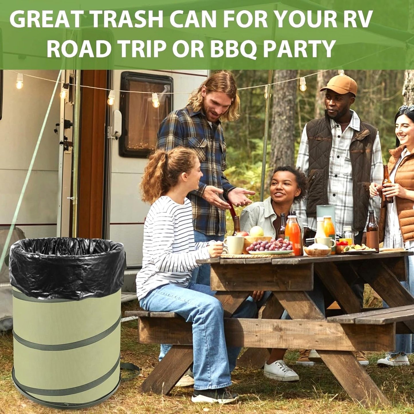 YUDI & GARDEN 45 Gallon Hard Bottom Collapsible Garden Bag｜Collapsible Trash Can｜Camping Trash Can