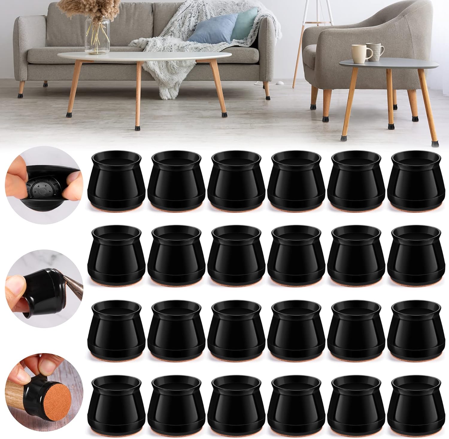 24PCS Upgraded Silicone Chair Leg Floor Protectors for Hardwood Floors, Furniture Sliders for Chair