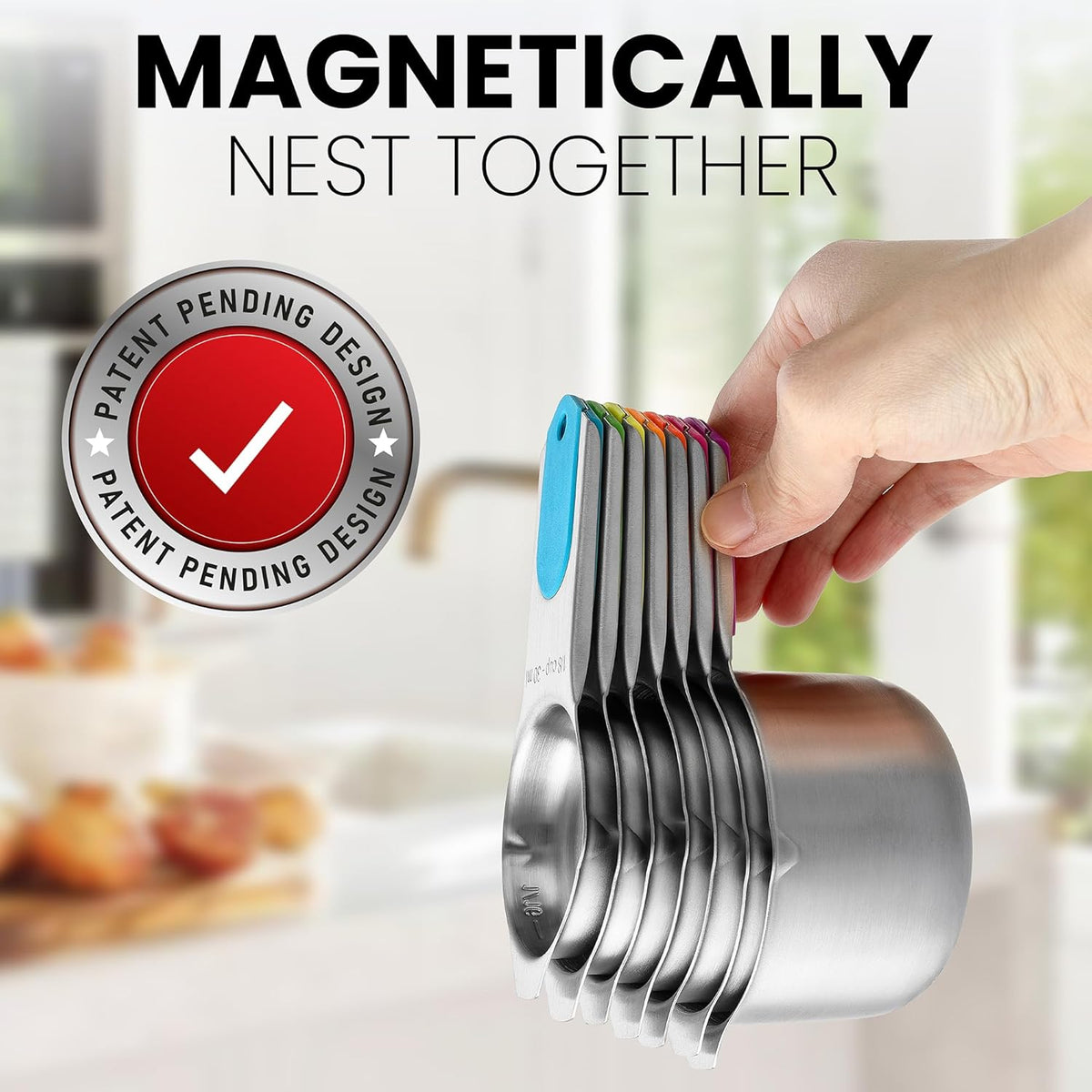 Spring Chef Magnetic Stainless Steel Measuring Cups, Patented, Kitchen Tools with Easy to Read