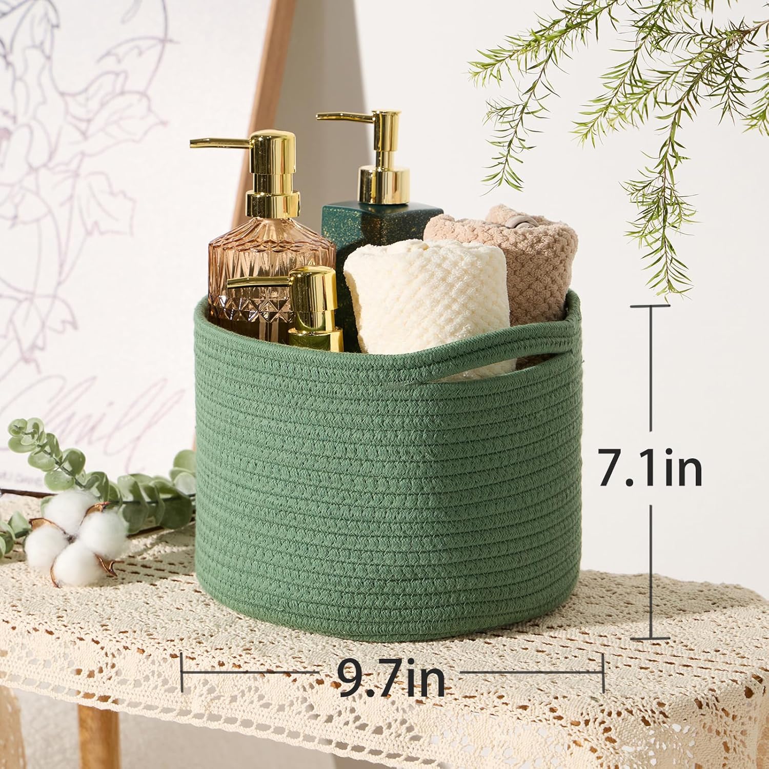 Small Basket for Organizing | Cube Shelf Closet Storage Baskets | 9.7×9.7×7.1” | Woven Rope Gift