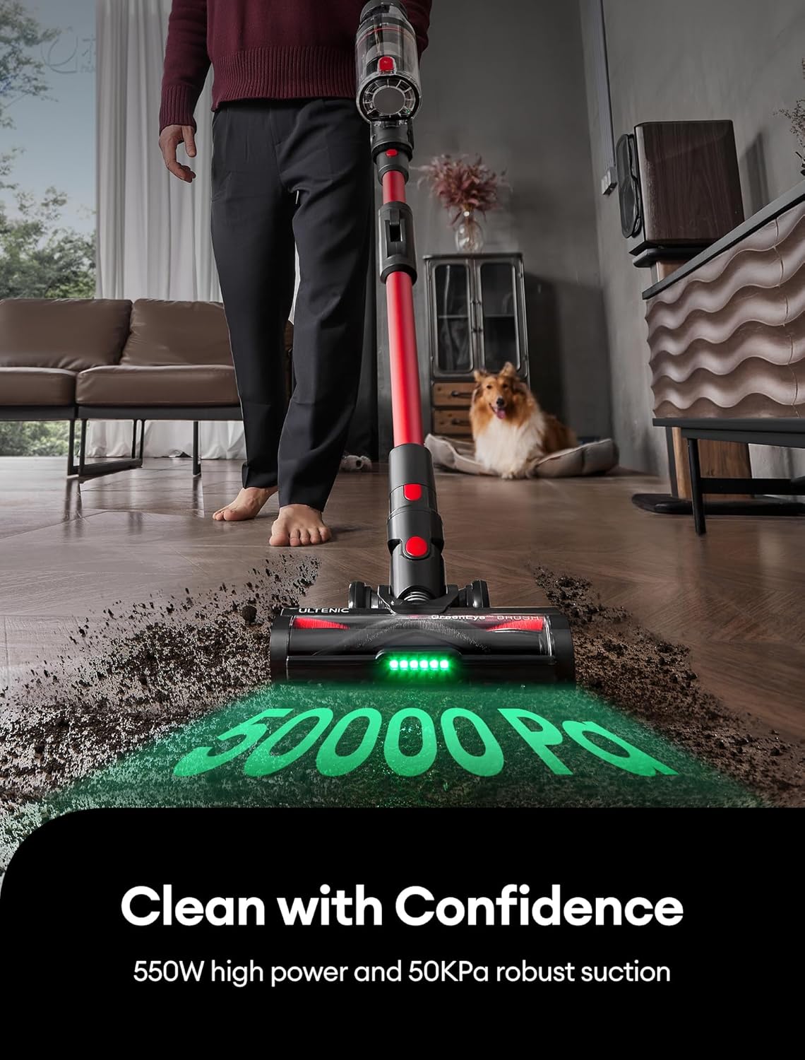 Ultenic Cordless Vacuum Cleaner, 550W/50Kpa, 60Mins Runtime, 180°Bendable Wand, Anti-Tangle Brush