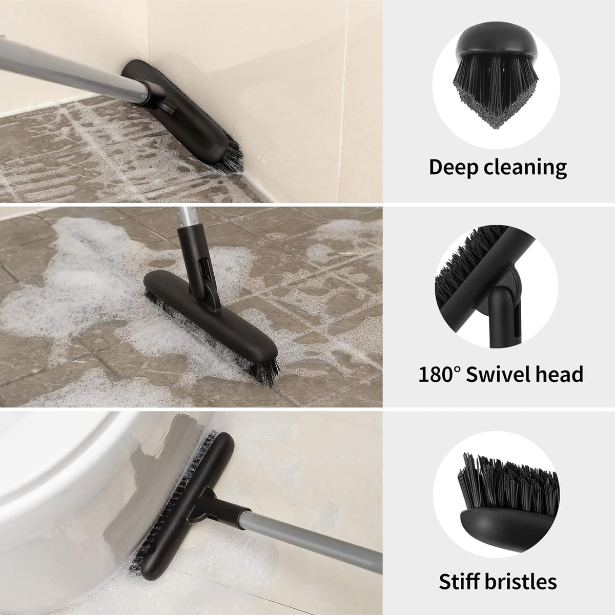 MR.SIGA Heavy Duty Grout Scrub Brush with Long Handle, Shower Floor Scrubber for Cleaning, Tile