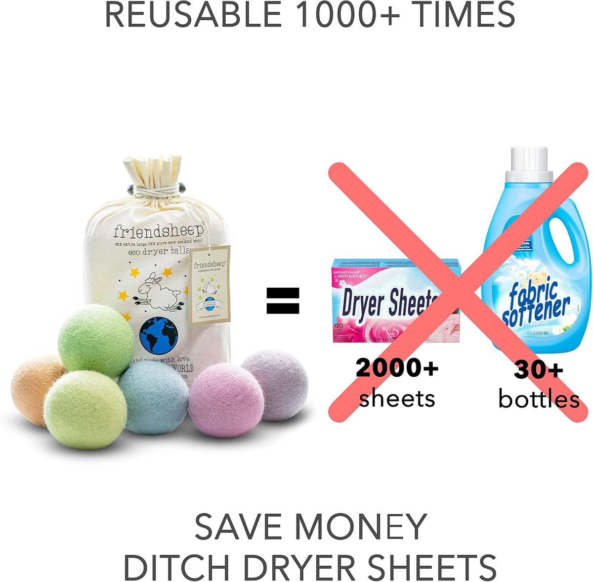 Friendsheep Wool Dryer Balls Organic Lavender 6 Pack XL Premium Reusable Cruelty Free Handmade Fair