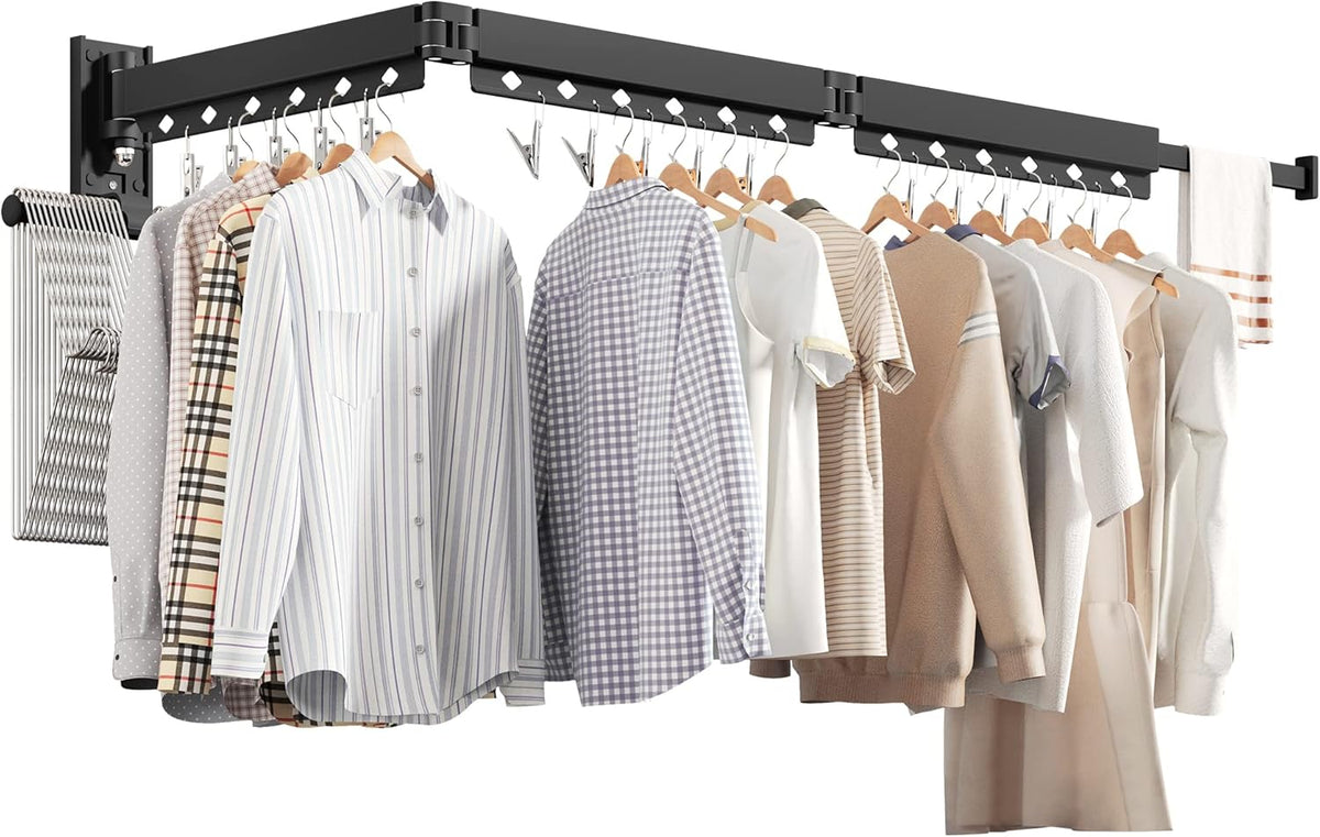 Wall Mounted Clothes Hanger, Aluminum Clothes Drying Rack, Space Saver, Retractable, Windproof