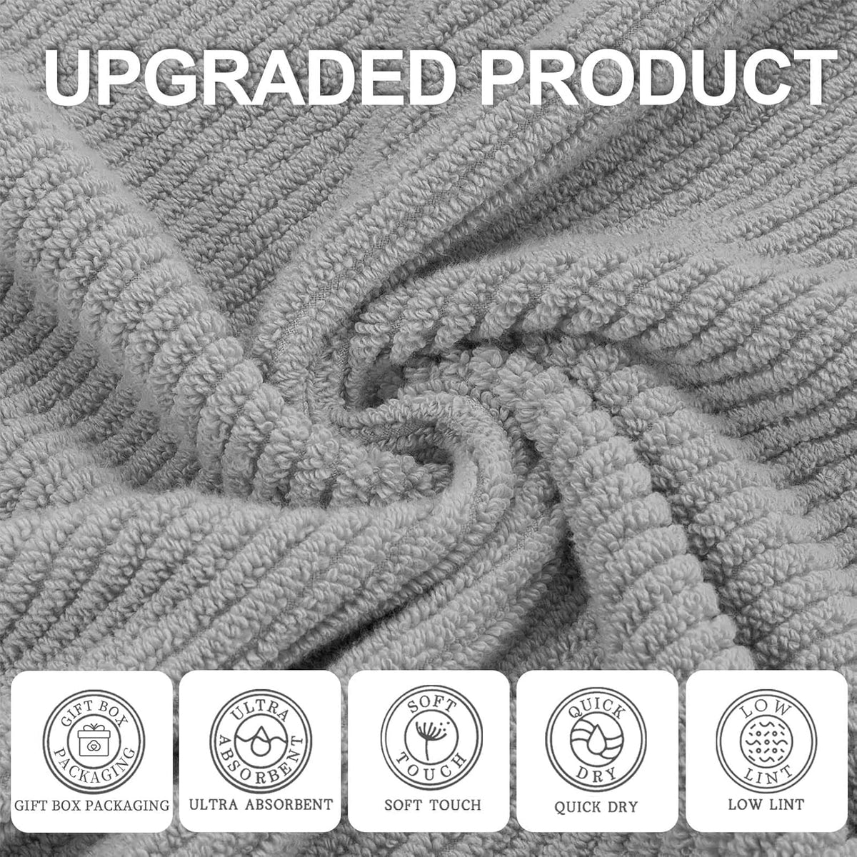 VOOVA & MOVAS Grey Washcloths 6PC (13"x13") - 100% Cotton | Lightweight | Thick | Quick Dry | Soft