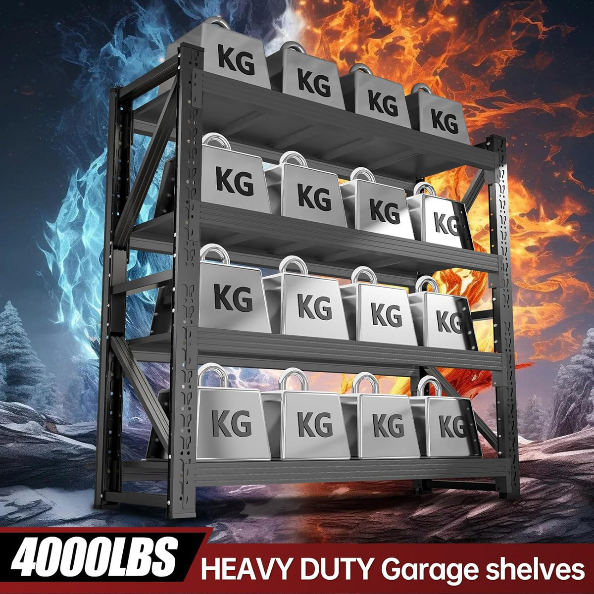 4000LBS Storage Shelves Heavy Duty, 48" W Metal Garage Shelving Units, 4 Tier Adjustable Shelf