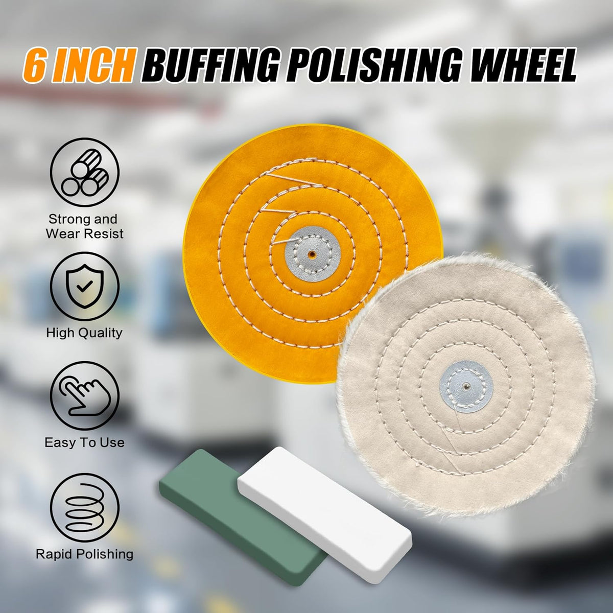6pcs Buffing Wheel Kit Includes 4pcs 6 Inch Polishing Pads and 2pcs Polishing Compounds, for Bench