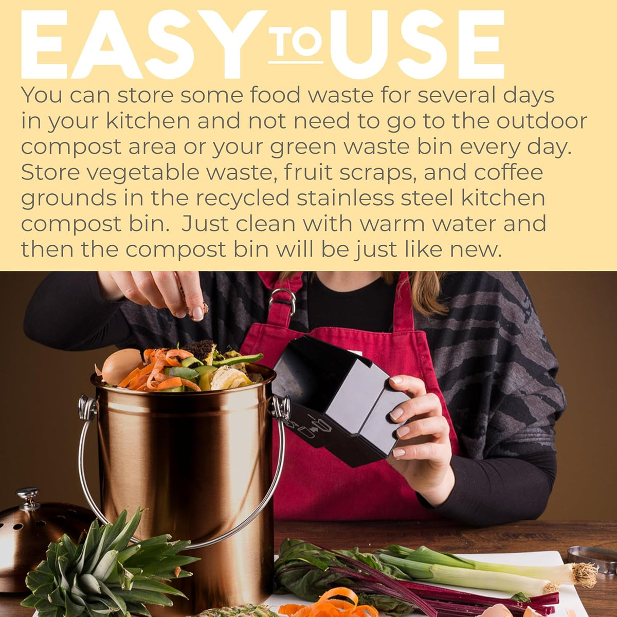 EPICA Countertop Compost Bin Kitchen | 1.3 Gallon | Odorless Composting Bin with Carbon Filters |