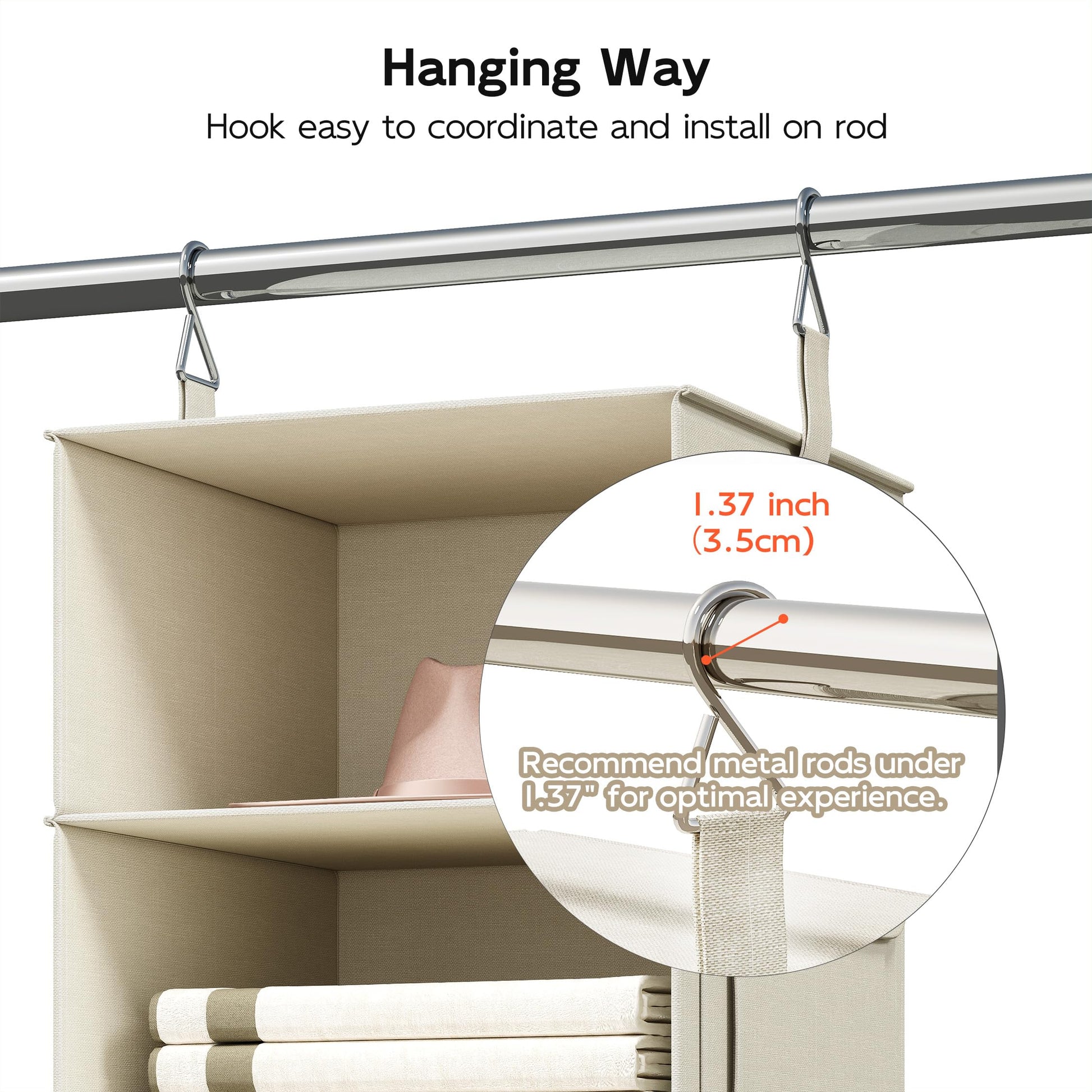 6-Shelf Hanging Closet Organizer with 3 Drawers, 2-in-1 Design, Beige