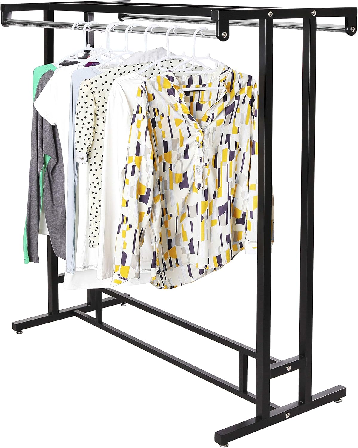 MyGift Black Stainless Steel Freestanding Garment Rack, Heavy Duty Double Rod Clothes Rack Clothing