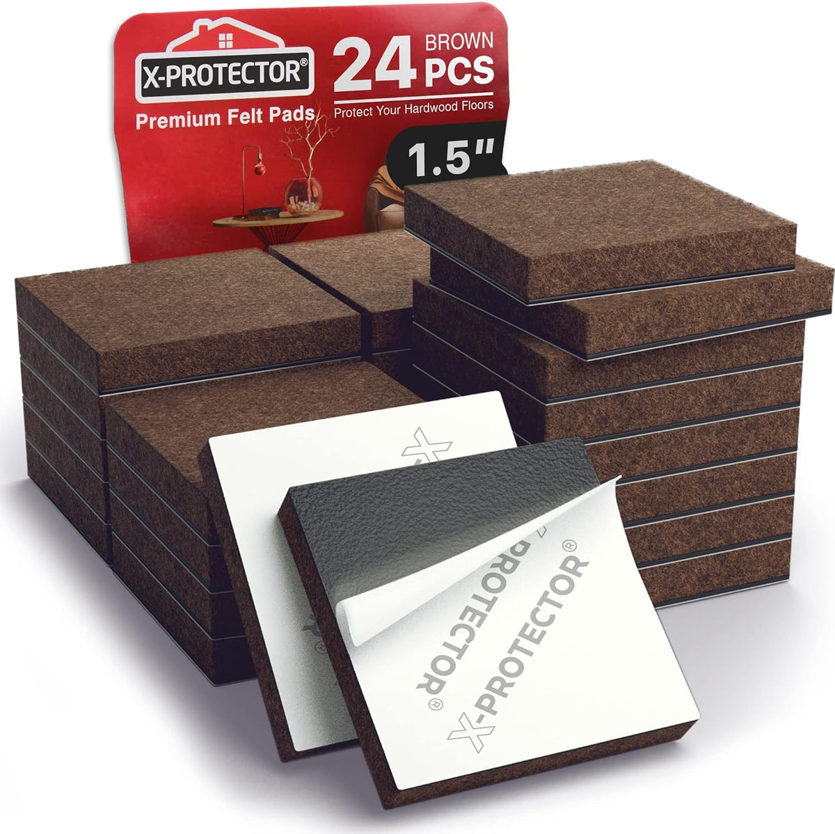 24 Heavy-Duty Felt Furniture Pads 1.5” 1/4” Thick X-Protector! Square Felt Pads for Furniture Feet