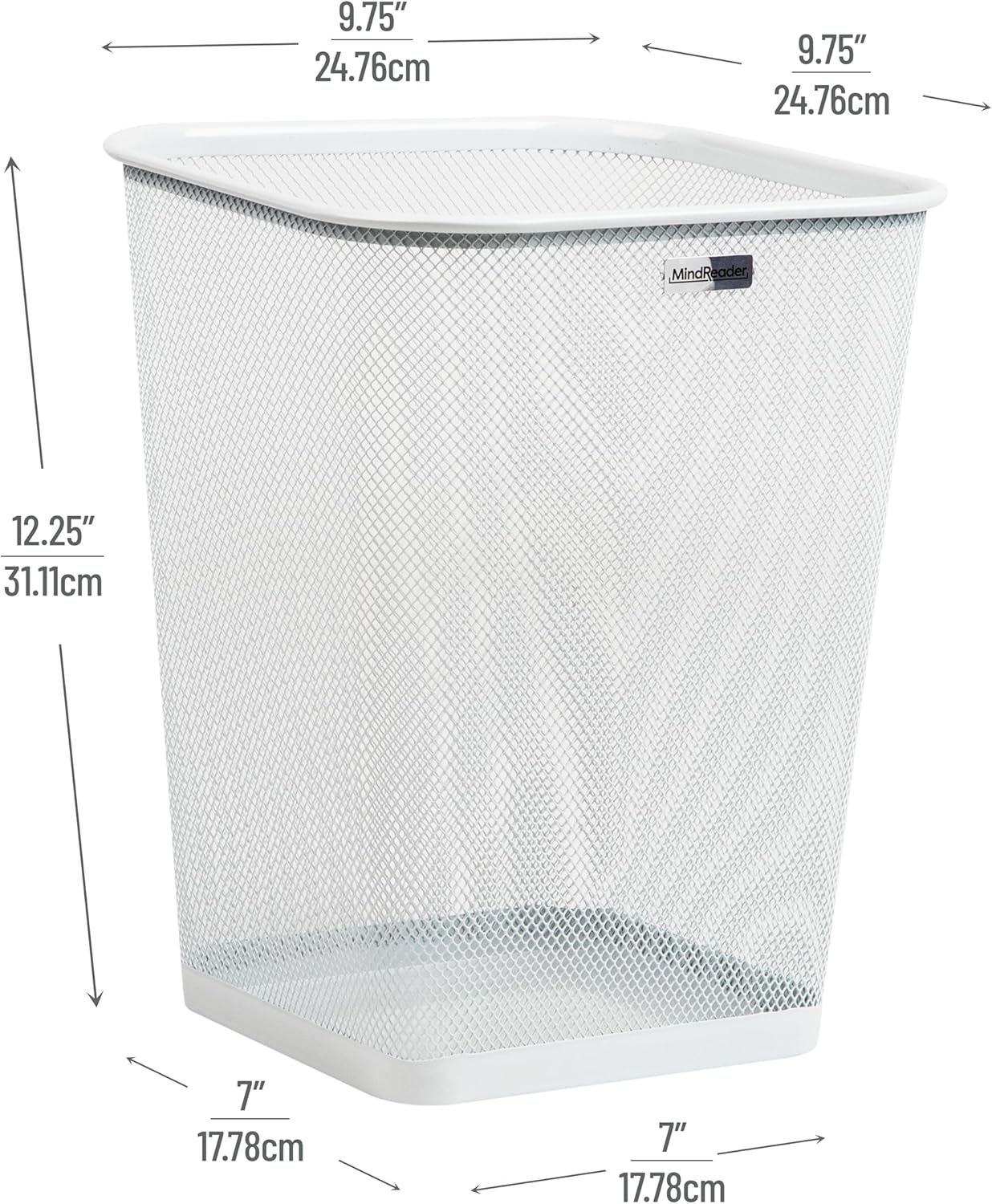Mind Reader Mesh Trash Can, Square Wastebasket for Office or Home, 5 Gallon Capacity, Metal Mesh