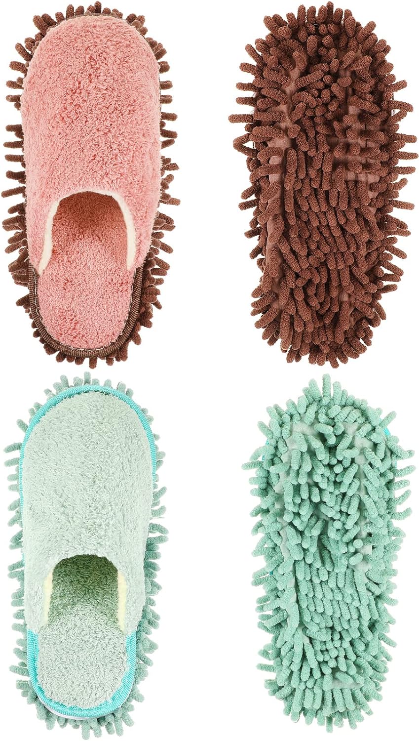 Jecery 2 Pair Microfiber Slippers Floor Cleaning Chenille Mop Slippers Base Board Cleaner Household