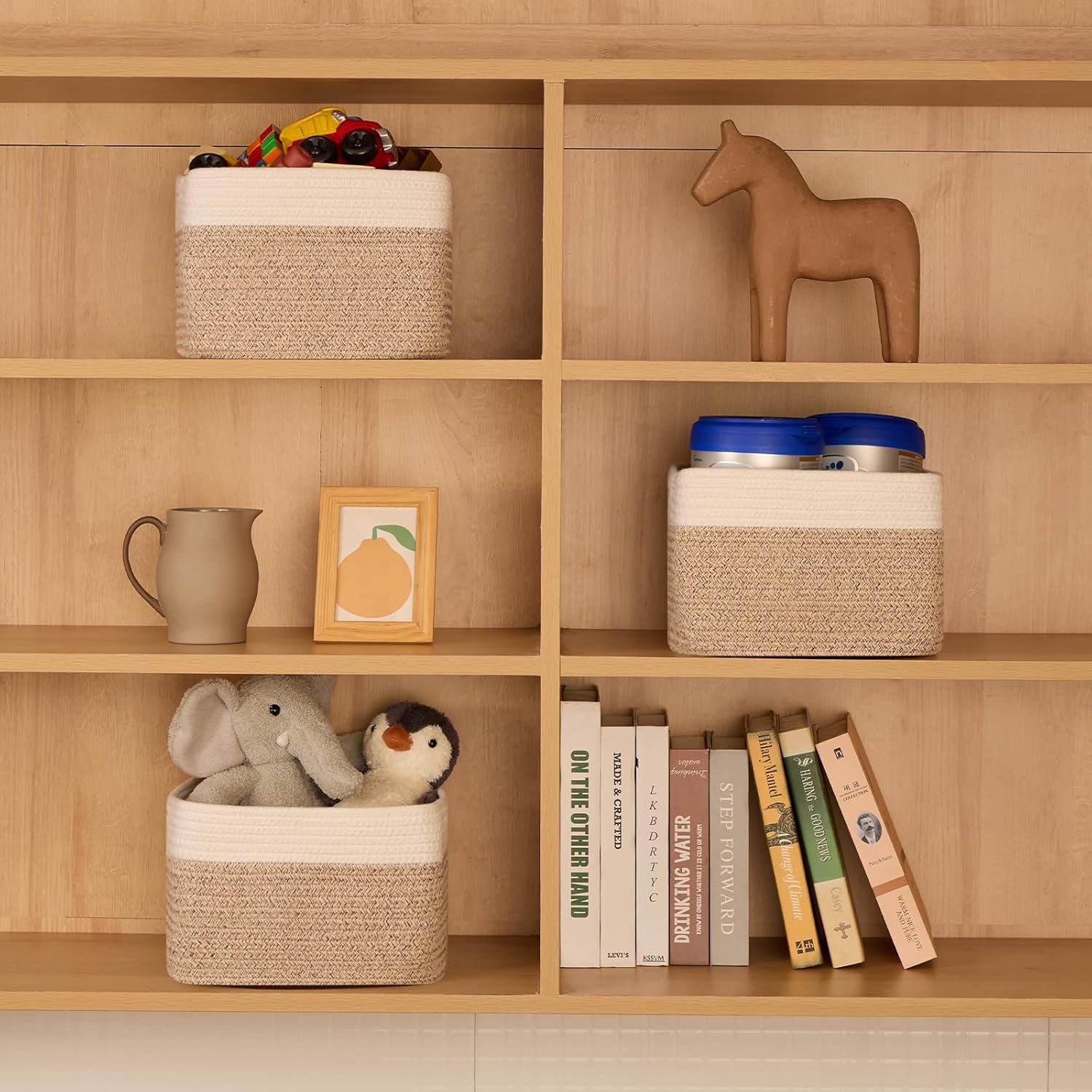 Small Organizing Baskets for Cubes Shelf, 9.7x9.7x7.1 Inch Rope Woven Storage Bins for Nursery