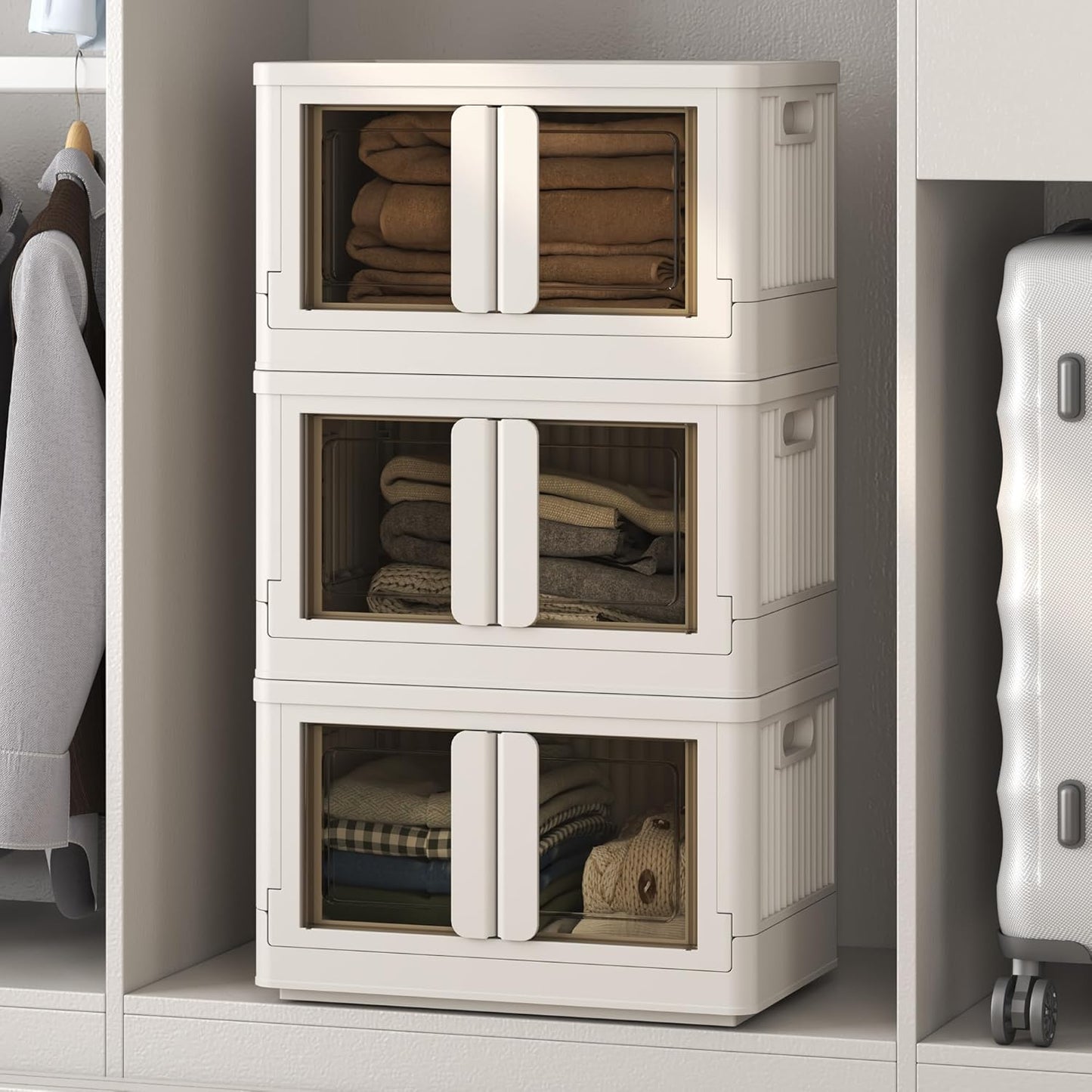 FLEXIMOUNTS 110 QT Stackable Storage Bins With Lids, Collapsible Plastic Storage Bins With Doors