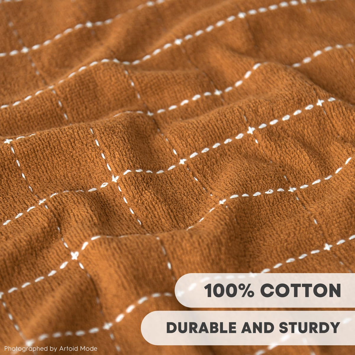 Artoid Mode Checkered Designed Cotton Beige Caramel Terry Kitchen Dish Cloths, 12x12 Inch Soft