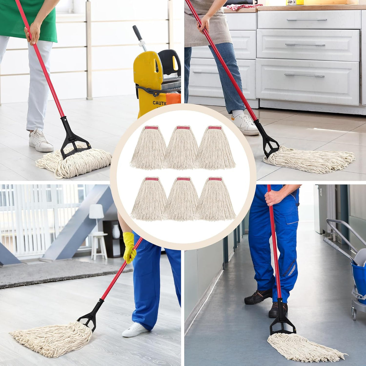Matthew Cleaning 20oz 6Pack Cotton Floor Mop,Cotton Looped-Open String Heavy Duty String Refills