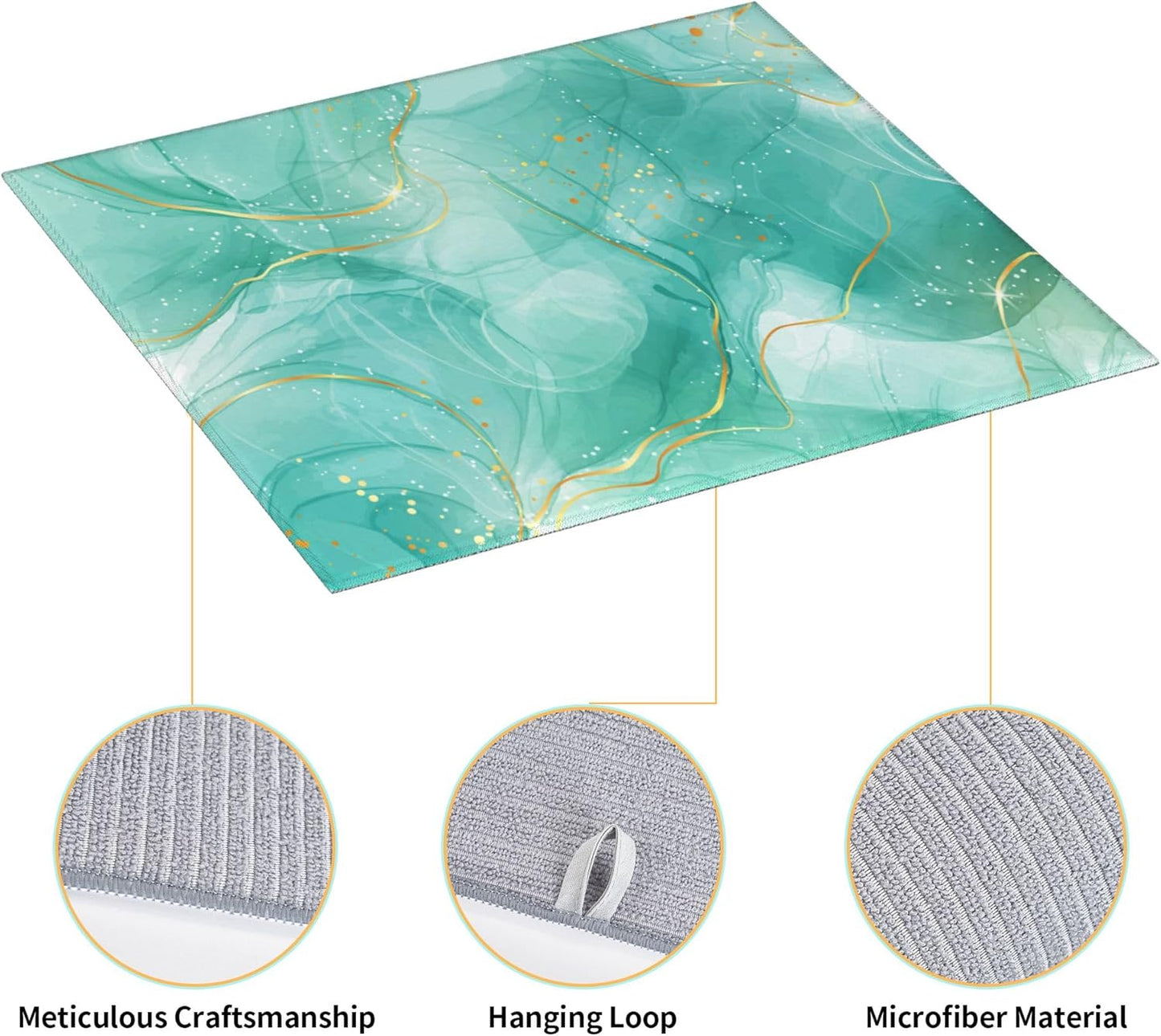 Teal Gold Marble Dish Drying Mat for Kitchen Counter Green Turquoise Dish Drainer Rack Mats 16x18