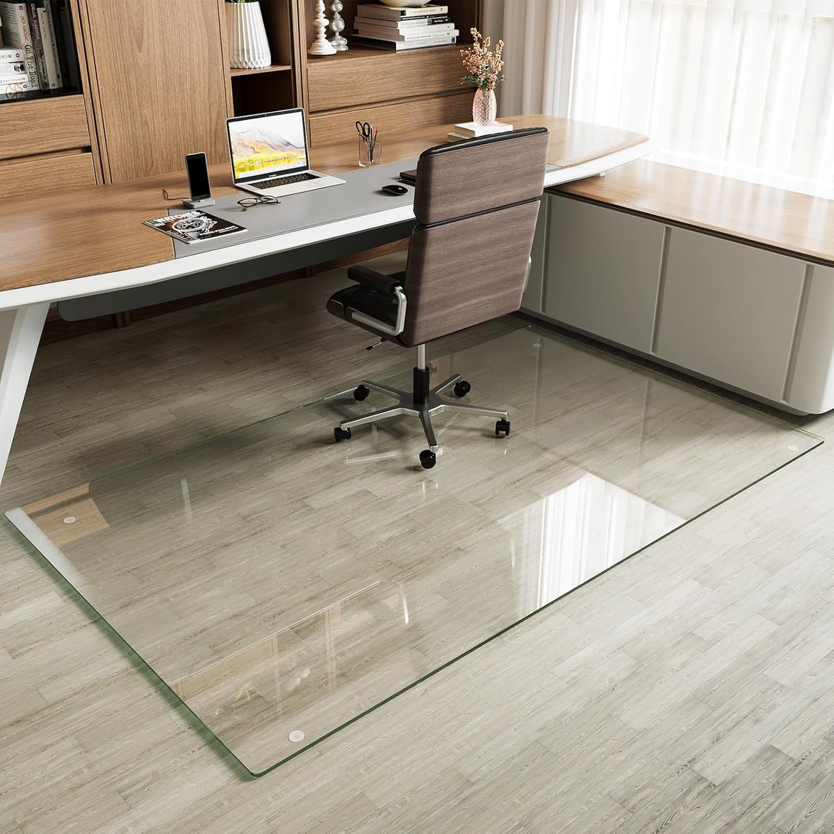 Koonmi Tempered Glass Chair Mat for Hardwood Floors & Carpets, 48" x 80“ Transparent Heavy Duty