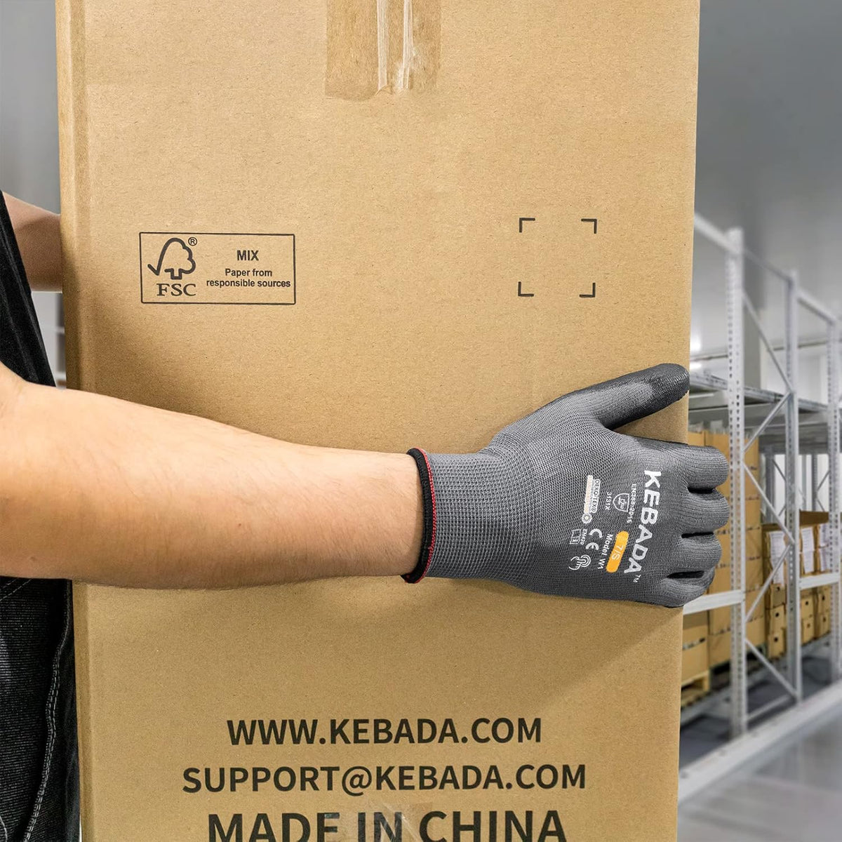 Kebada W1 Work Gloves for Men and Women, PU Coated Safety Gloves with Grip, Touchscreen, Ideal for