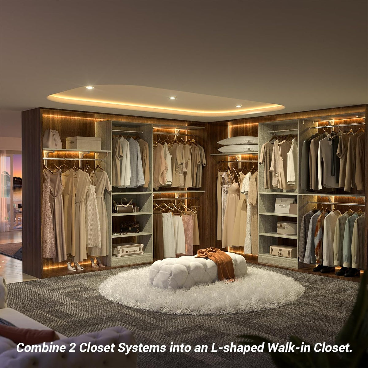 8FT Closet System with Shelves, 96'' Closet Organizer System with 3 Hanging Rods, Wall Mount