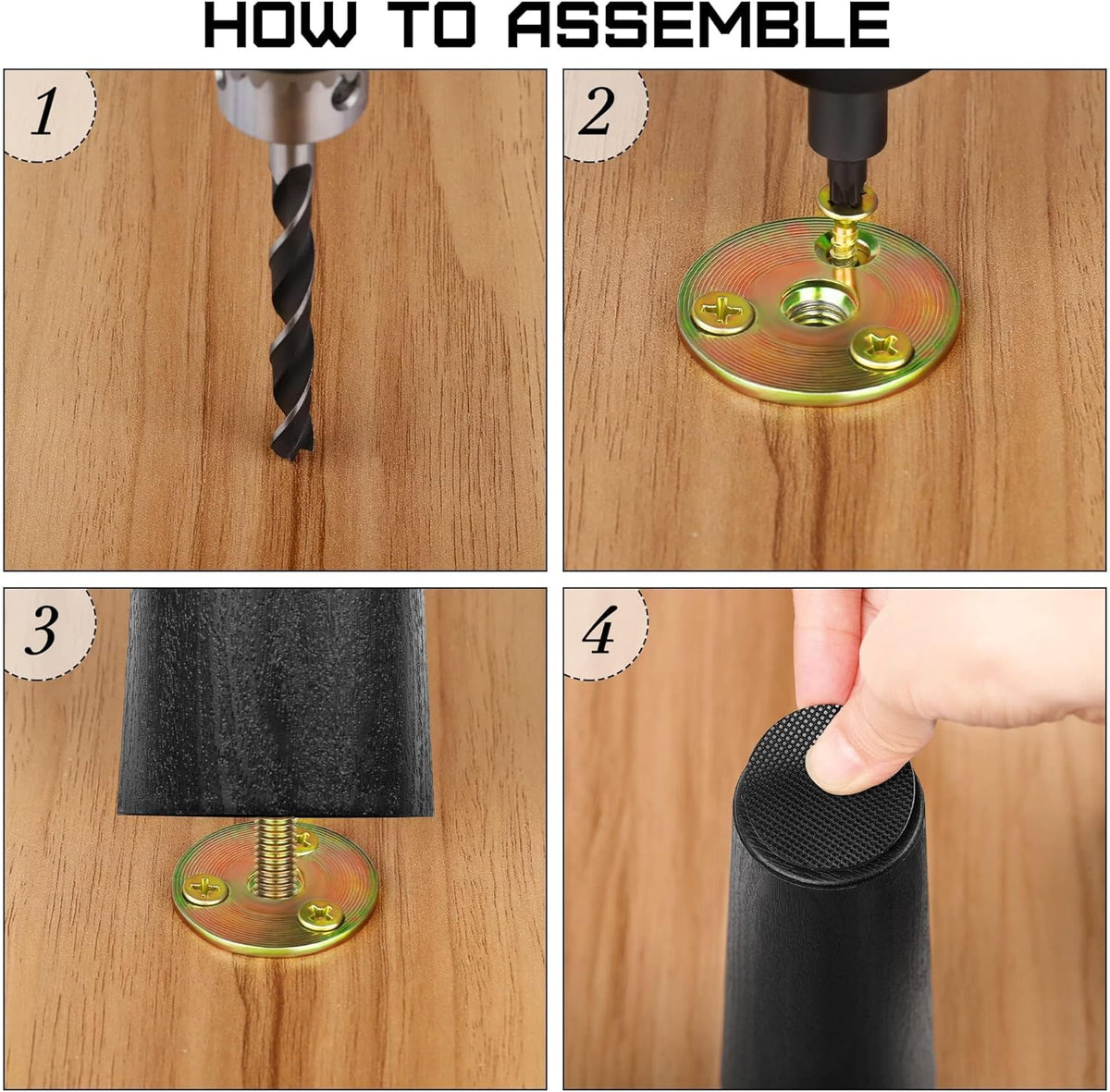 TURSTIN 16 Pack 6 Inch Plastic Furniture Legs with M8 T-Nuts Screws Tapered Sofa Couch and Chair