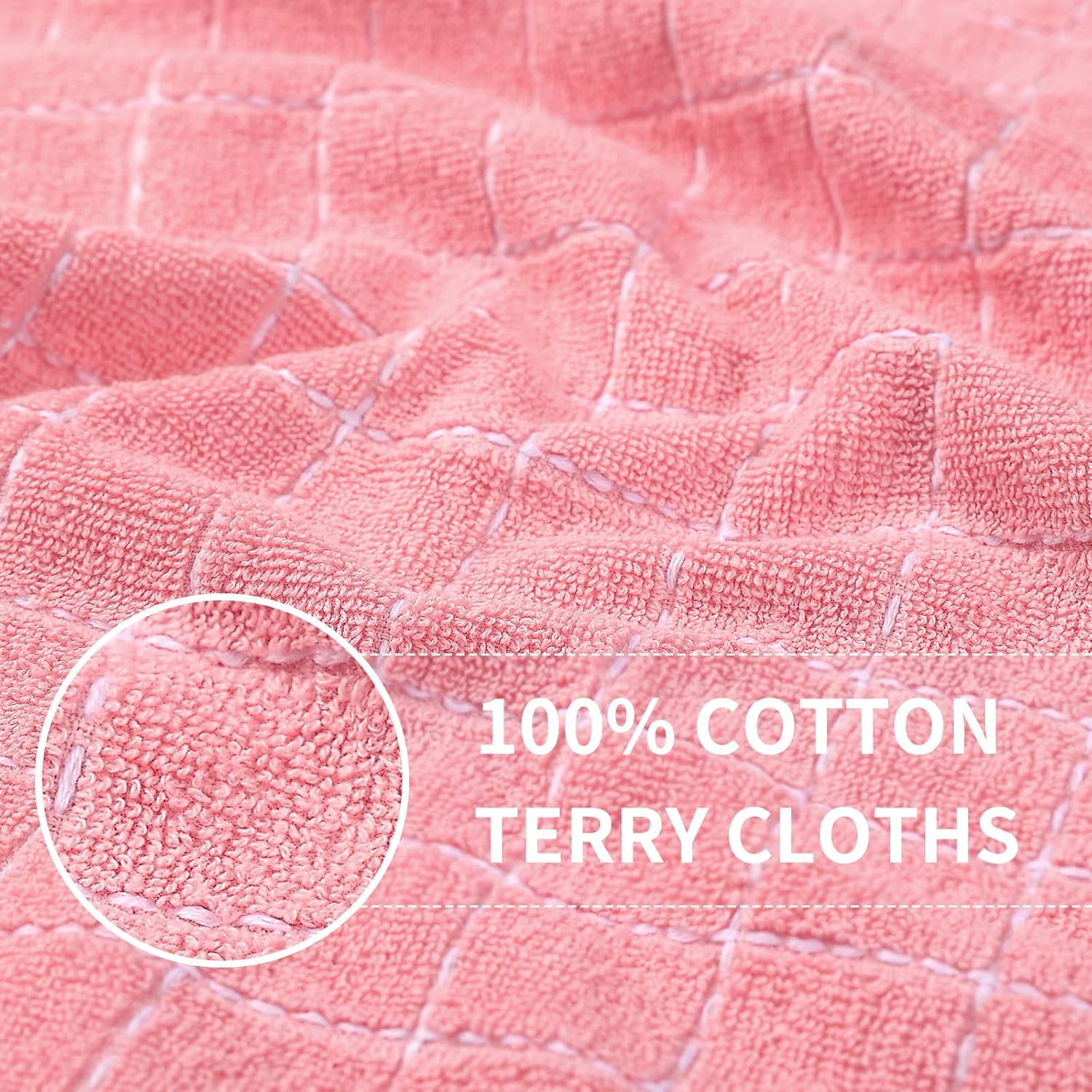 Homaxy 100% Cotton Terry Kitchen Towels(Pink, 13 x 28 inches), Checkered Designed, Soft and Super