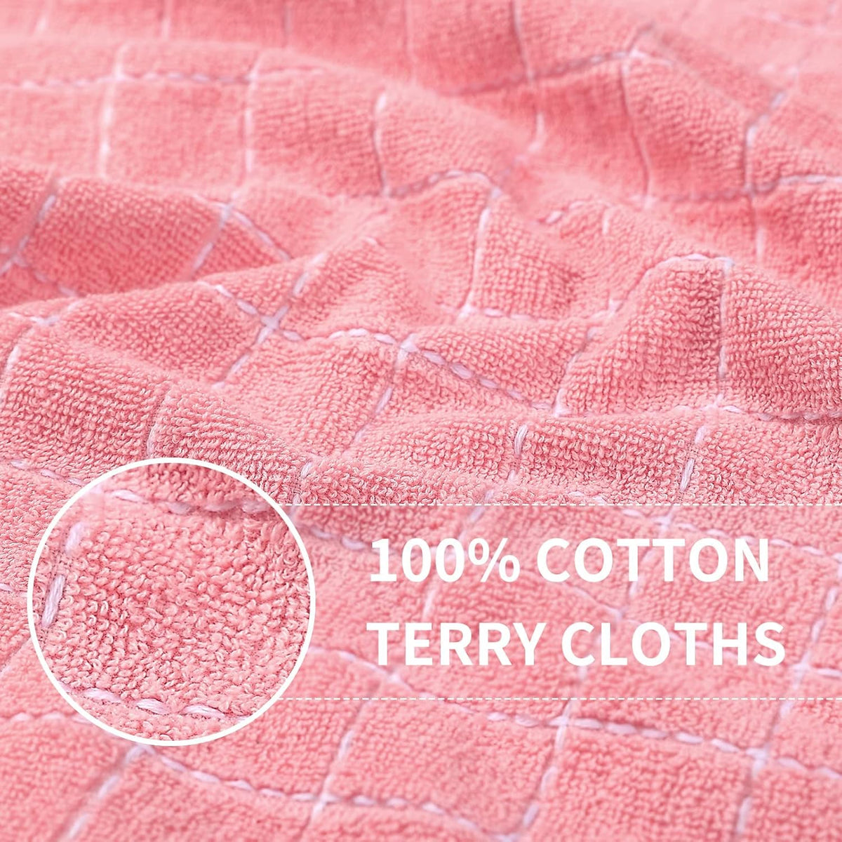 Homaxy 100% Cotton Terry Kitchen Towels(Pink, 13 x 28 inches), Checkered Designed, Soft and Super