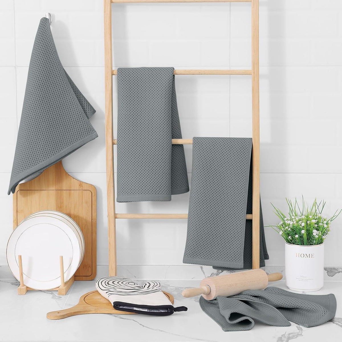 Homaxy 100% Cotton Waffle Weave Kitchen Dish Towels, Ultra Soft Absorbent Quick Drying Cleaning