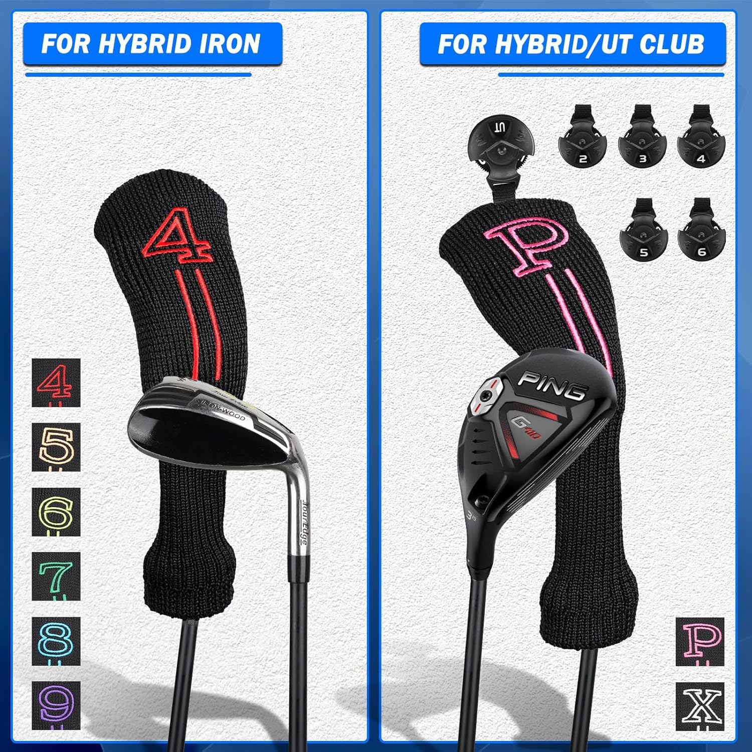mytag 8PCS Golf Hybrid Iron Covers Set, Knit Hybrid Head Covers, Fits Cobra T Rail, Cleveland