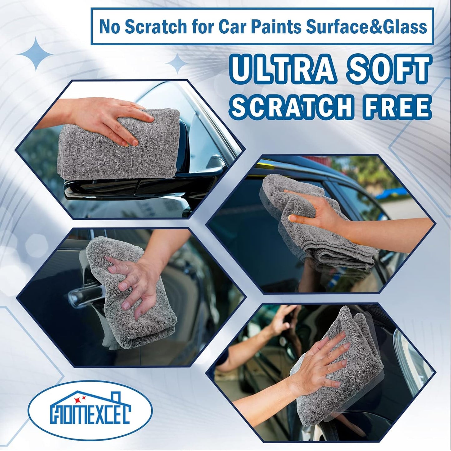 HOMEXCEL Professional Large Microfiber Car Drying Towels 2 Pack, Lint Free, Scratch Free, Highly