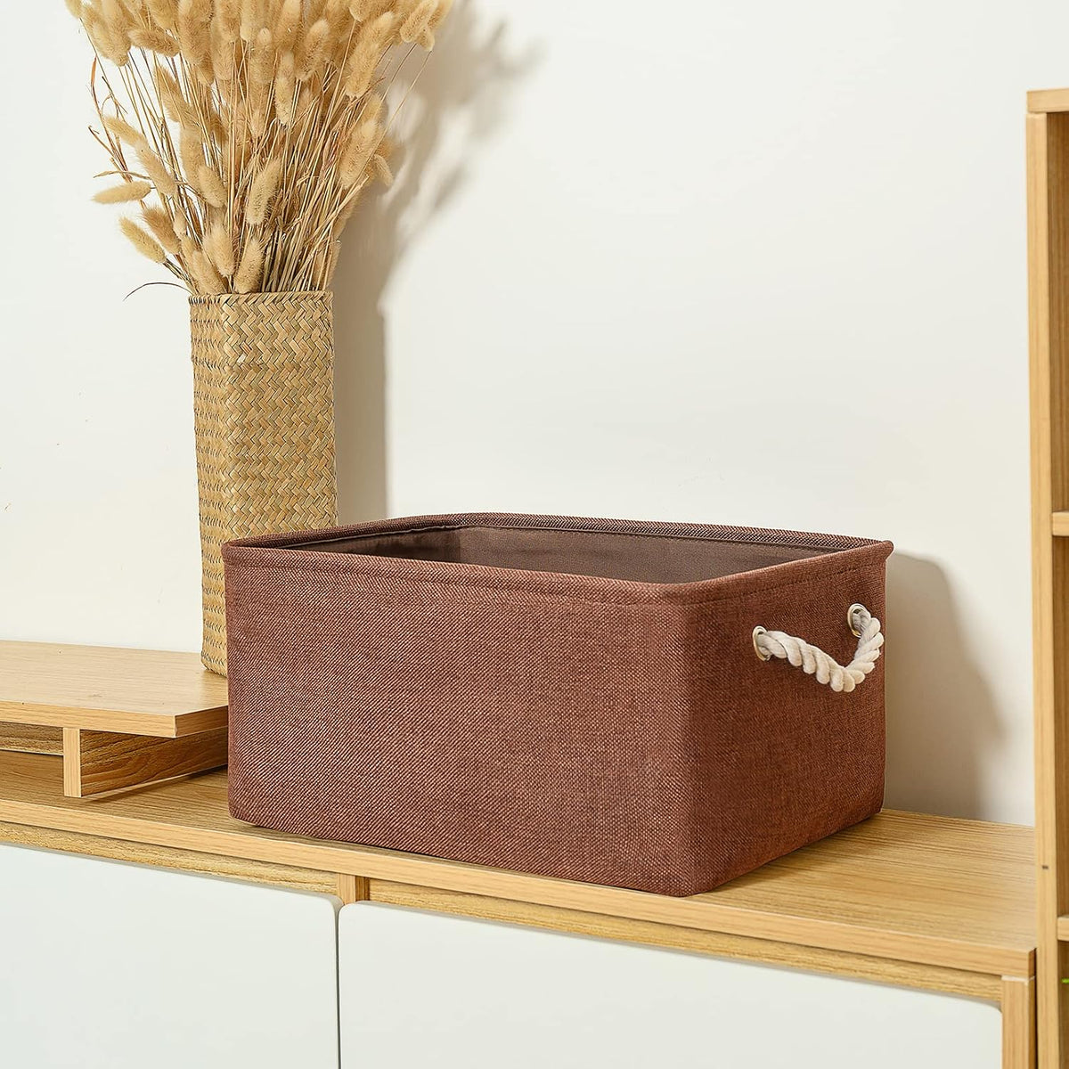 TheWarmHome Decorative Basket Rectangular Fabric Storage Bin Organizer Basket with Handles for