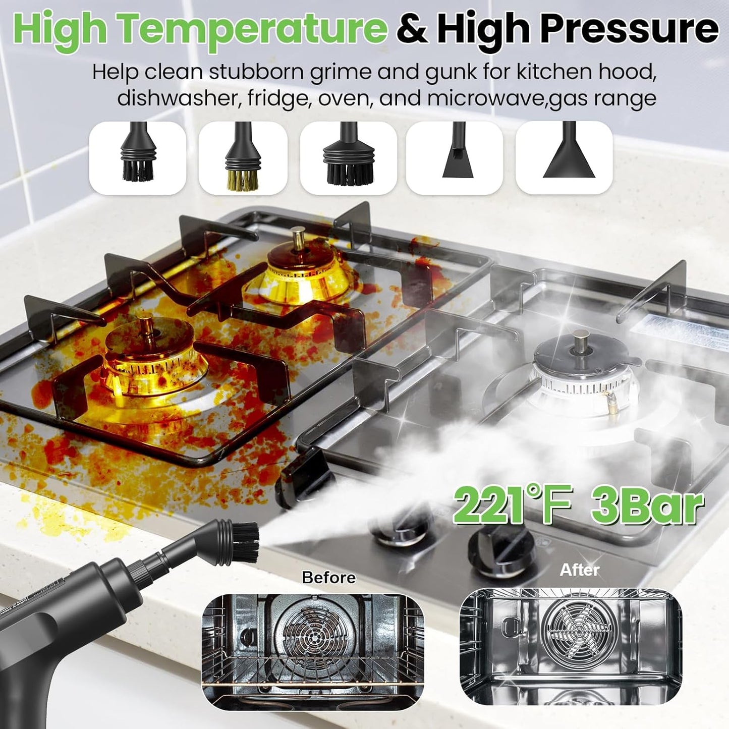 Handheld Steam Cleaner for Home, 2500W High Pressure Steam Cleaner for Car Detailing, 3 Steam