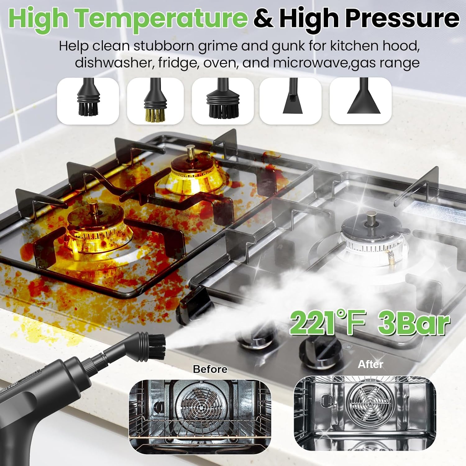 Handheld Steam Cleaner for Home, 2500W High Pressure Steam Cleaner for Car Detailing, 3 Steam