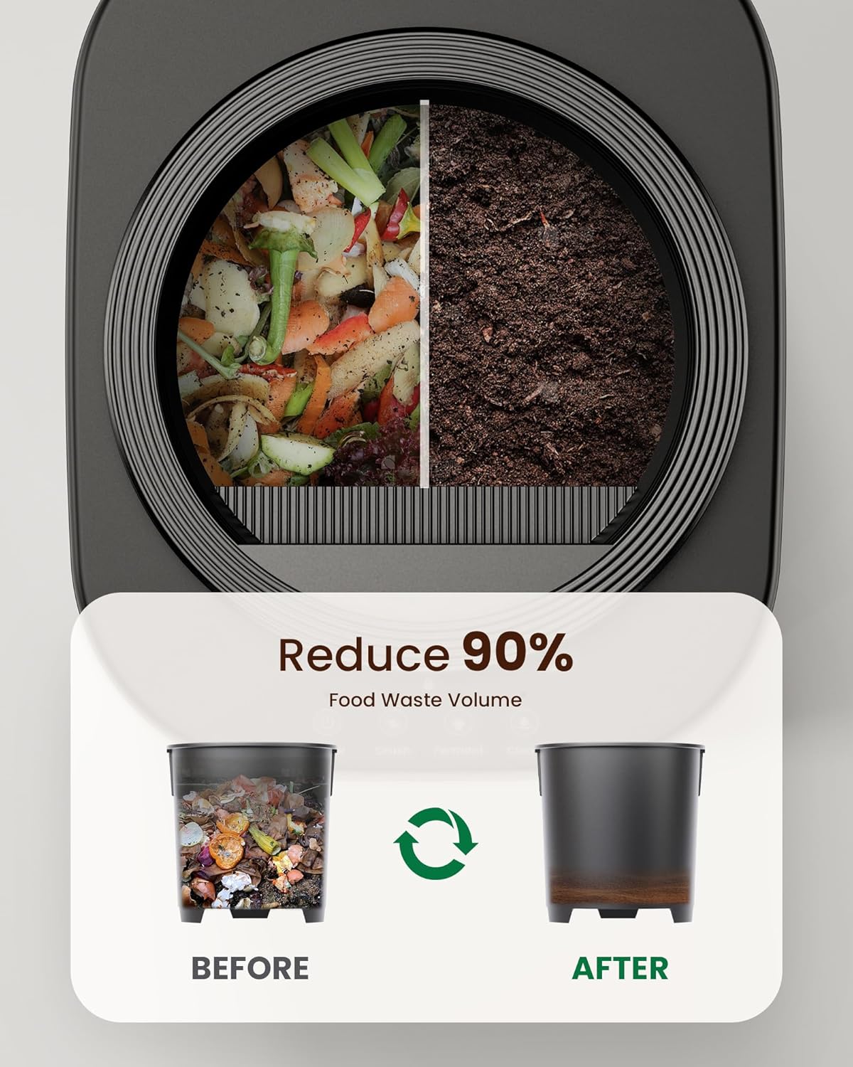 Electric Composter for Kitchen - 4L Countertop Indoor Compost Bin Smart Odorless Turn Kitchen Waste