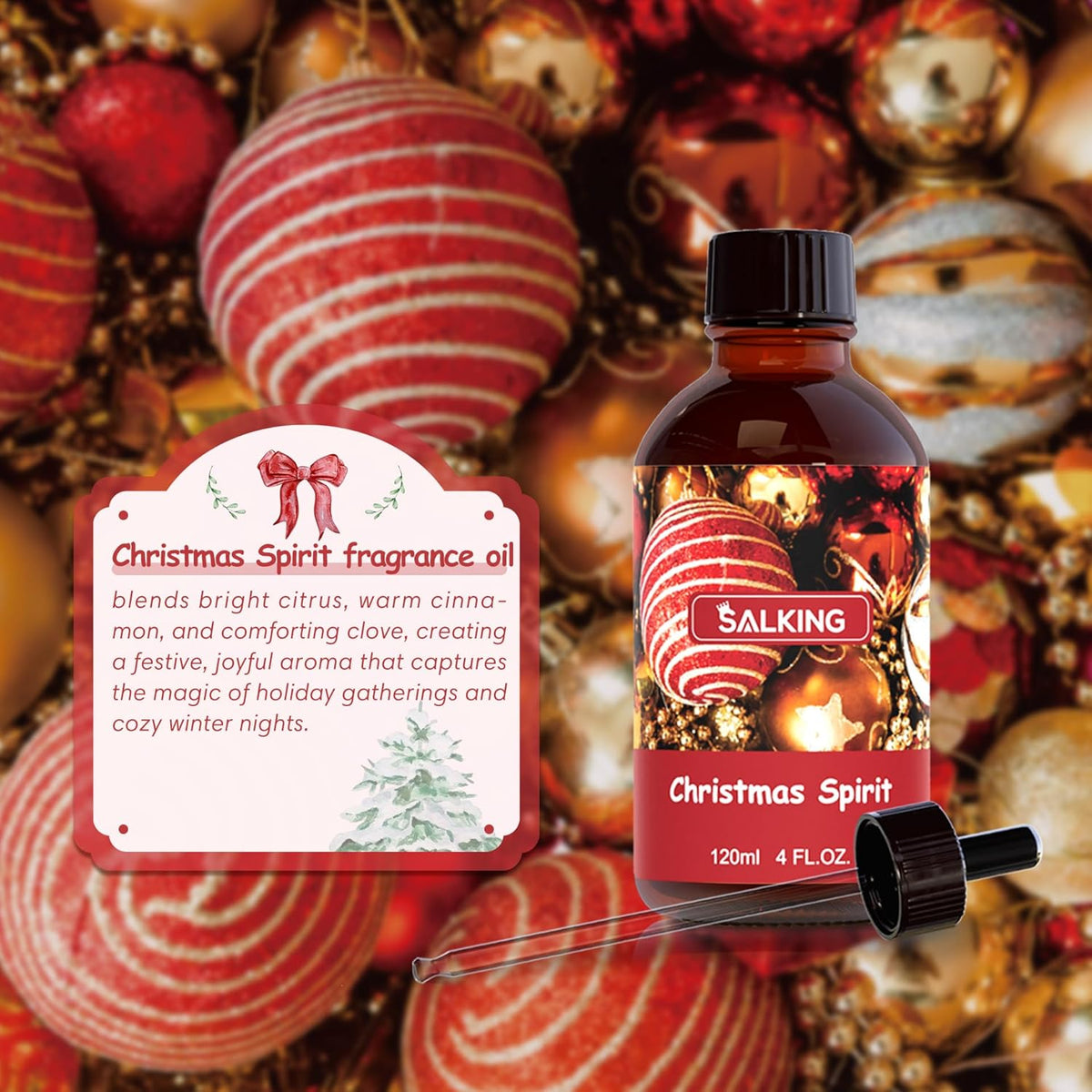 SALKING Christmas Spirit Fragrance Oil, 120ml (4 Fl Oz) Premium Essential Oils for Diffuser, Candle