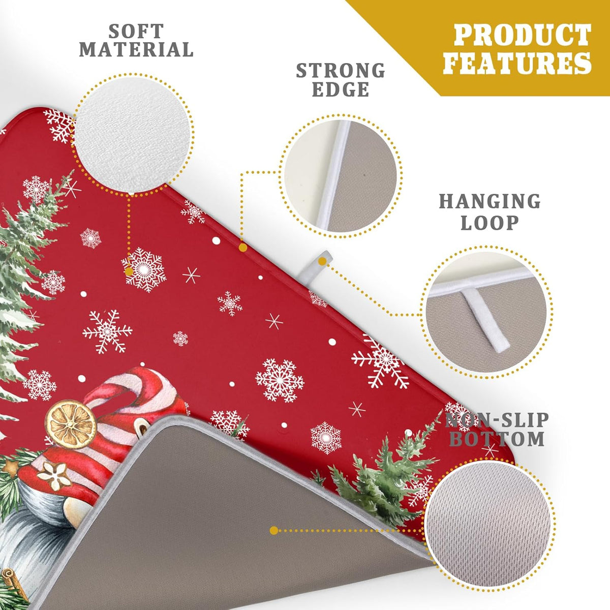 Christmas Dish Drying Mat for Kitchen Counter, Merry Christmas Dish Drying Mat 18 x 24 Inch Xmas