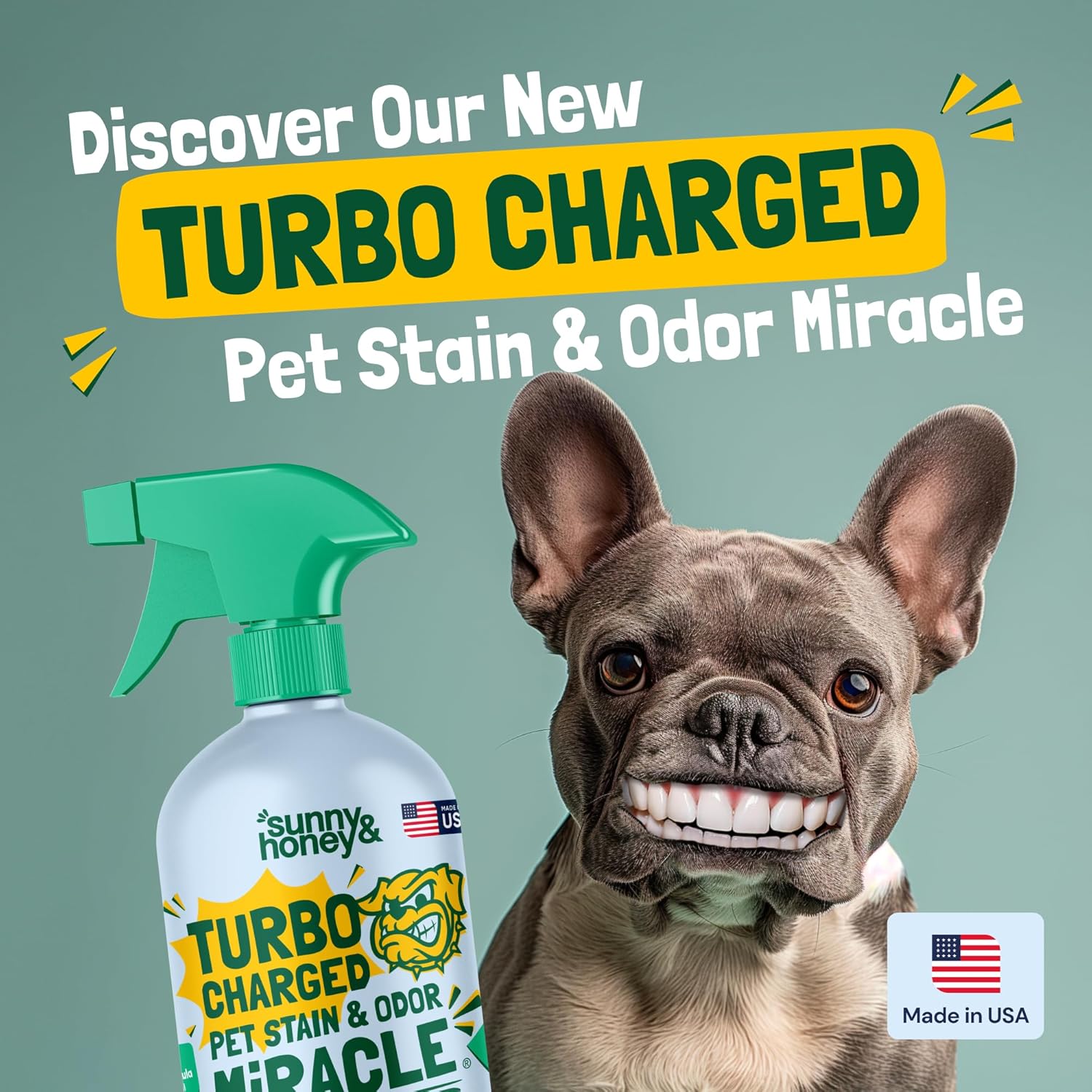 Sunny & Honey Pet Stain & Odor Miracle - Turbo Charged, 32 Fl Oz, Spring Mint - Carpet Shampooer
