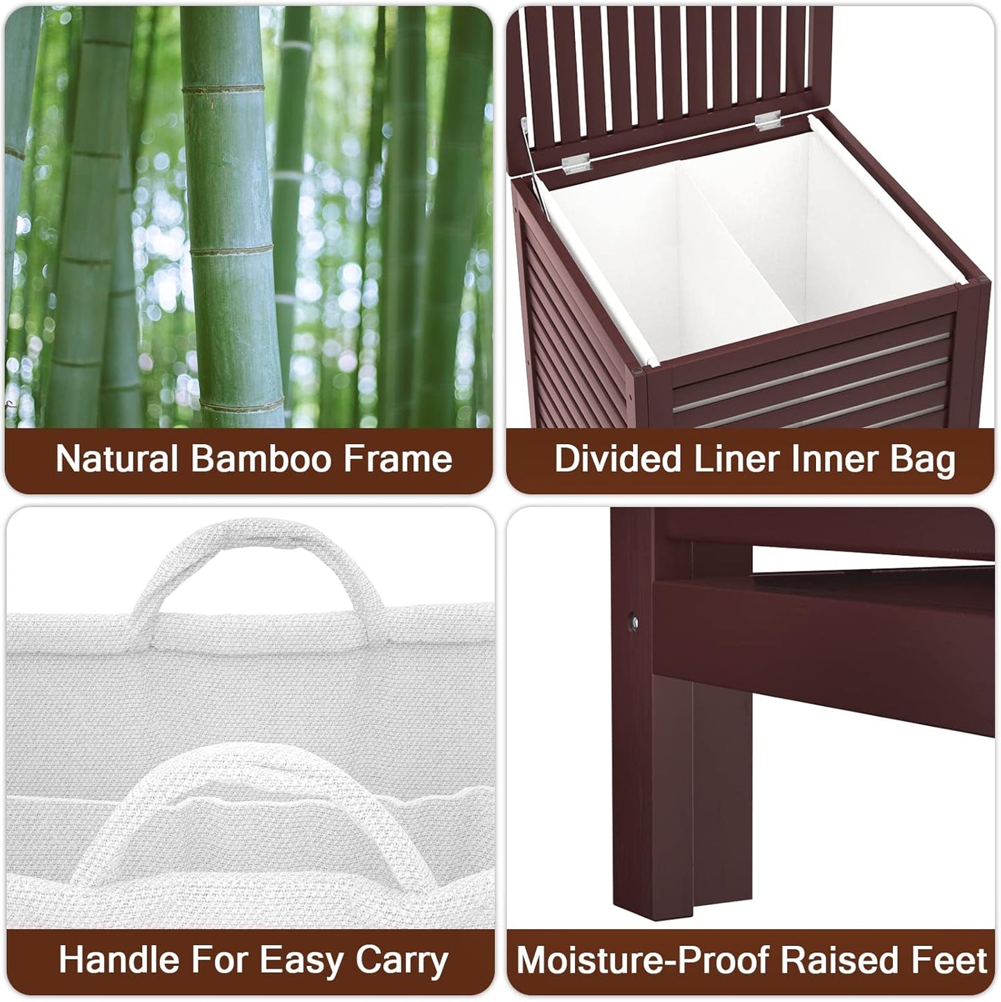 Homykic Bamboo Laundry Hamper with Lid, 120L Large Clothes Laundry Sorter with Removable 2-Section