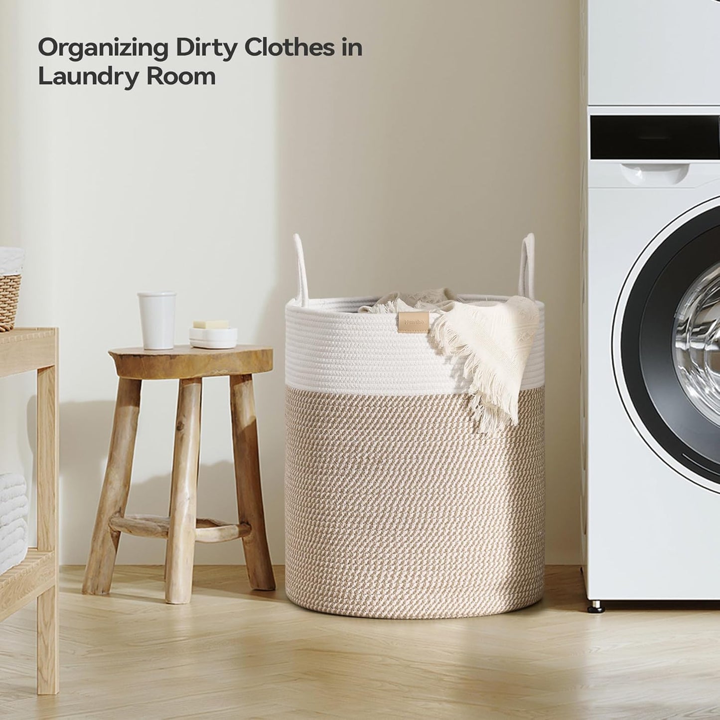 Laundry Hamper 62L,Large Laundry Basket for Clothes,Decorative Storage Basket for Blankets,Cotton