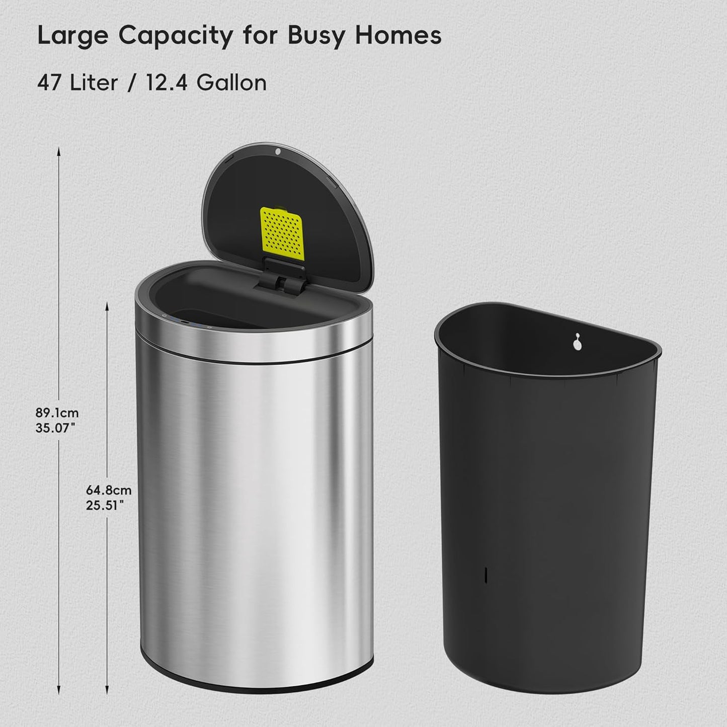 EKO Mirage Semi-Round Motion Sensor Trash Can, 47 Liter / 12.4 Gallon Automatic Large Kitchen Trash