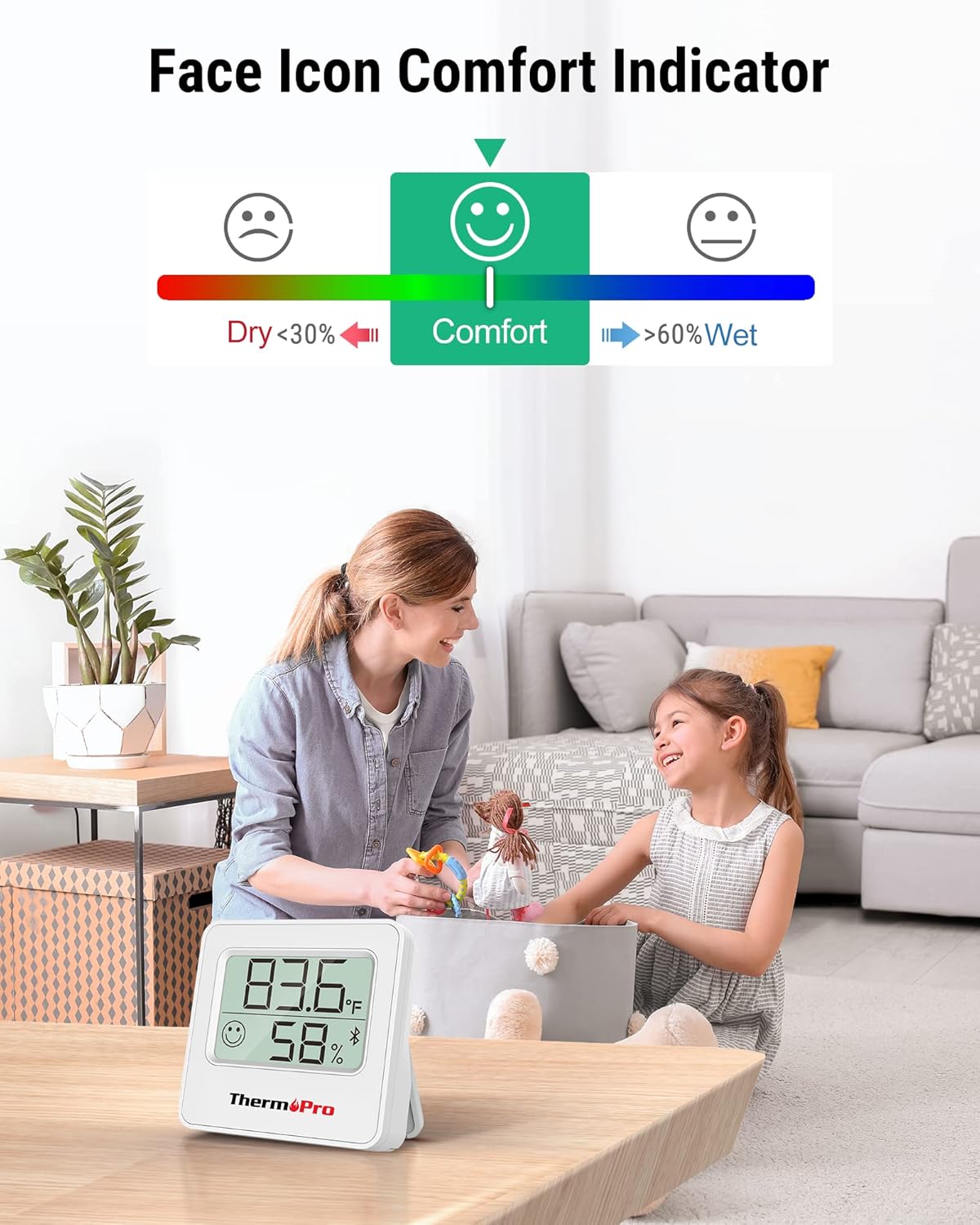 ThermoPro TP357 Digital Hygrometer Indoor Thermometer of 260FT, Bluetooth Thermometer Humidity