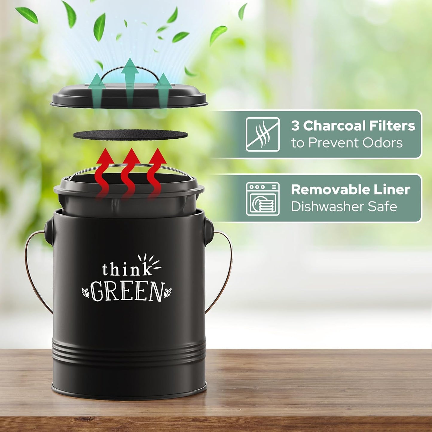 Barnyard Designs Compost Bin for Kitchen Counter - 1.2 Gallon Countertop Composter with Extra