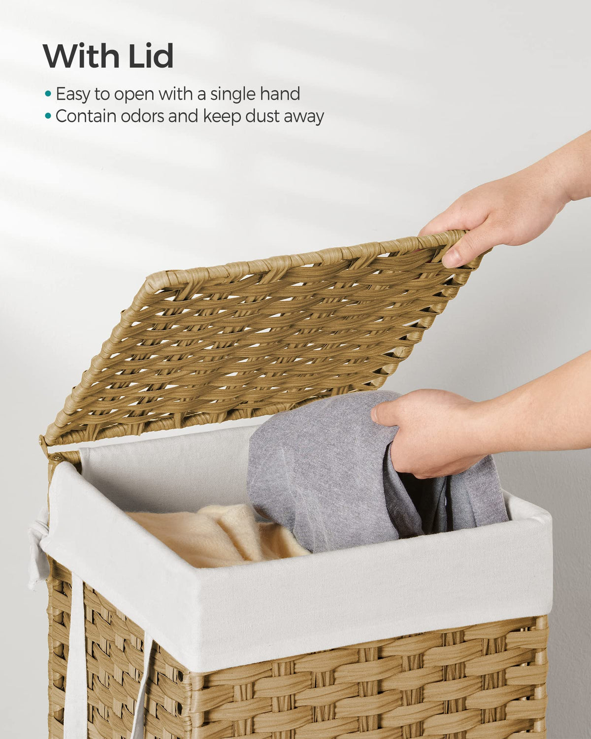 SONGMICS Laundry Hamper with Lid, 17.2 Gallon (65 L) Synthetic Rattan Clothes Laundry Basket with