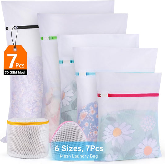 Ultimate 7 Pack 6 Size Mesh Laundry Bags Set for Delicates with AUTO-Lock Zipper, Lingerie Bags for