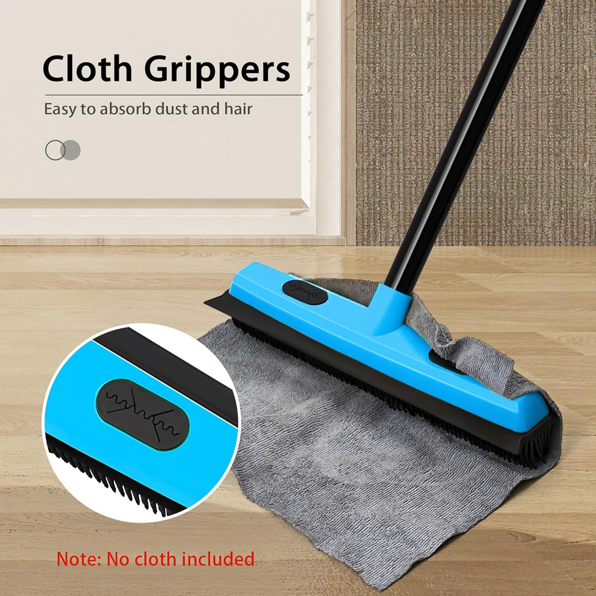 JEHONN Rubber Broom Carpet Rake Brush for Pet Hair with Squeegee, 52.8 inches Long Handle Silicone