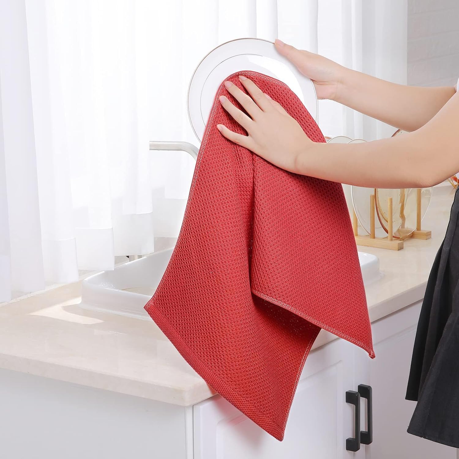Homaxy 100% Cotton Waffle Weave Kitchen Dish Towels, Ultra Soft Absorbent Quick Drying Cleaning