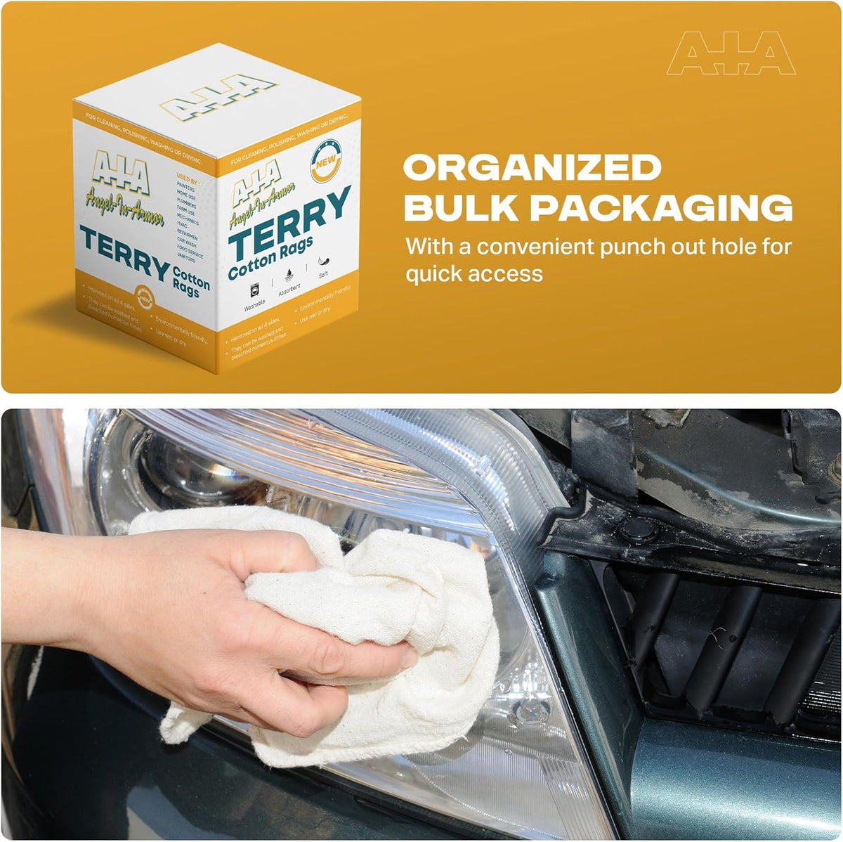 Angel-in-Armor White Terry Cloth Rags (16” x 19”) – 25lb Bulk Box of 100% Cotton Cleaning Rags
